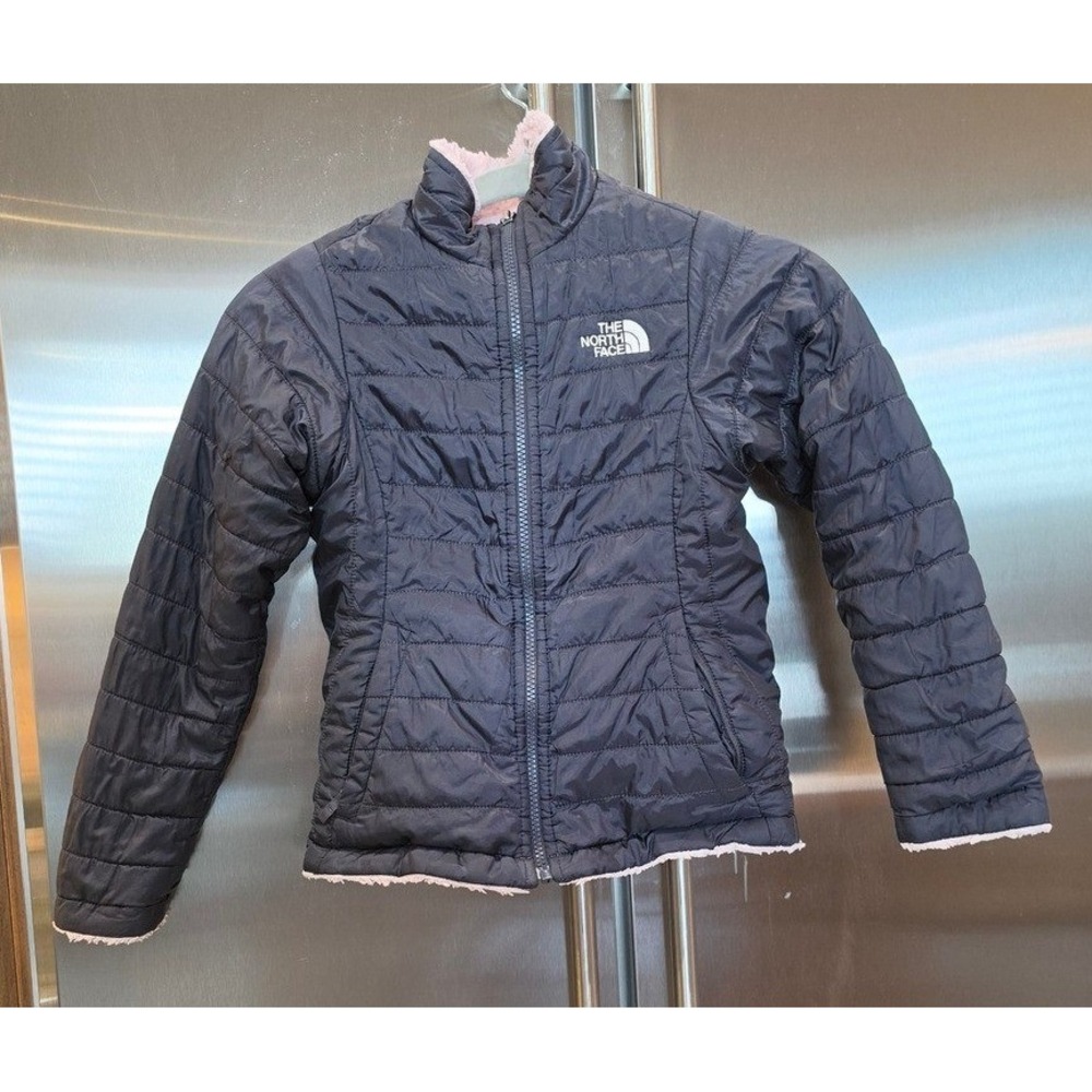 The North Face Girl Reversible Mossbud Jacket Grey Pink SZ S 7/8 preppy Gorpcore